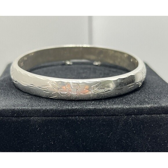 Sterling Silver Bangle Womens Diamond Cut Floral 925 Y2K Fairy Barbiecore